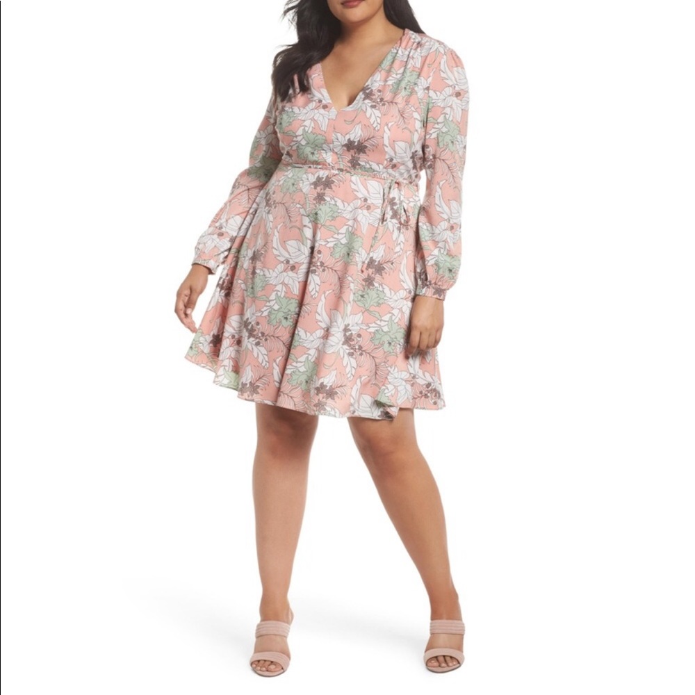 Glamours Curve NWT Nordstrom floral long sleeve mini dress plus size